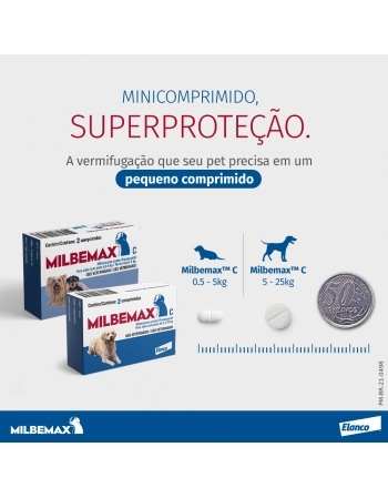 MILBEMAX C 12,5 / 125 MG - CÃES 5 A 25KGS - CX. 2 COMP